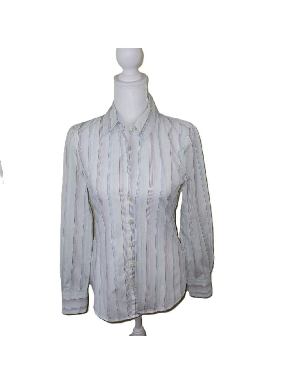 Old Navy Collared Button Up Blouse White Multicolored Stripes Women's SZ XS